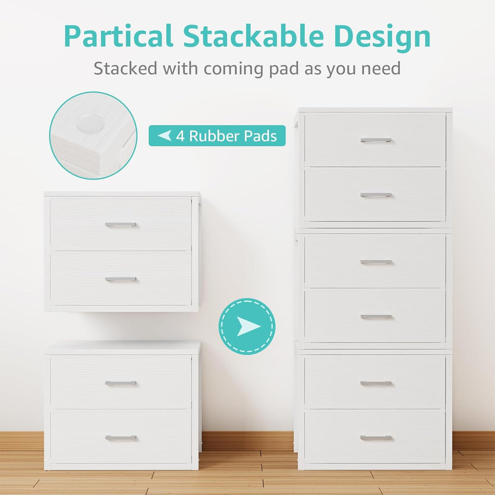 BOLUO Stackable Storage Drawers Closet Organizers and Storage Fabric White 2 ...