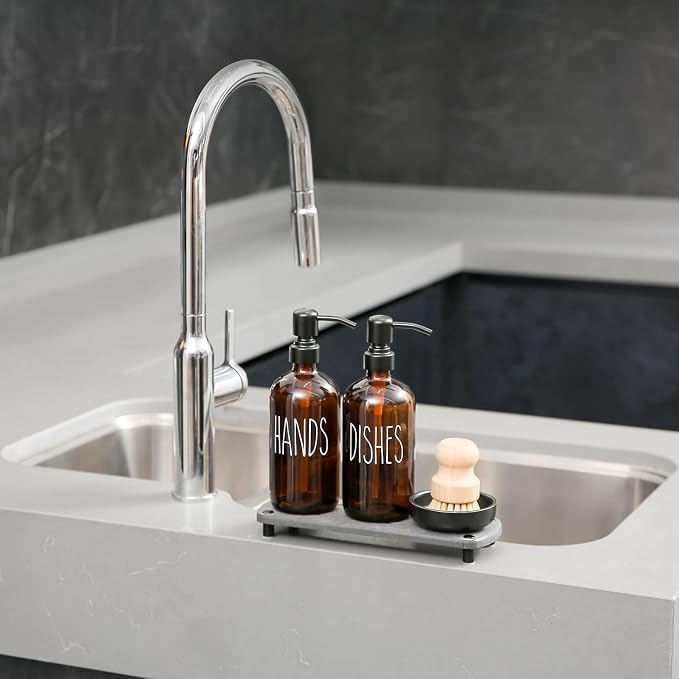 MOMEEMO Amber Glass Soap Dispenser Set Comes - Image 5