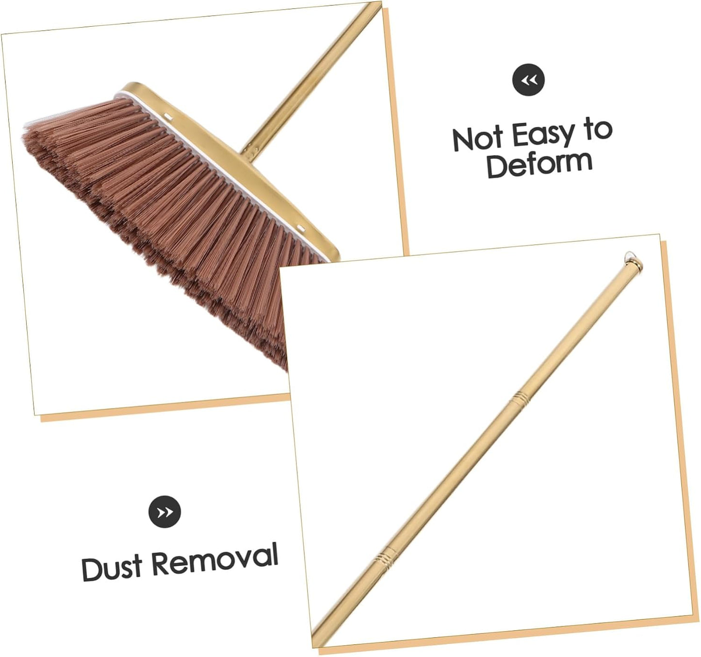 MAGICLULU Golden Stainless Steel Dust Broom Weather Resistant and Moistureproof Material with Detachable Handle Sturdy Hardwood Floor Sweeper for Indoor and Yard Floor Cleaning for House