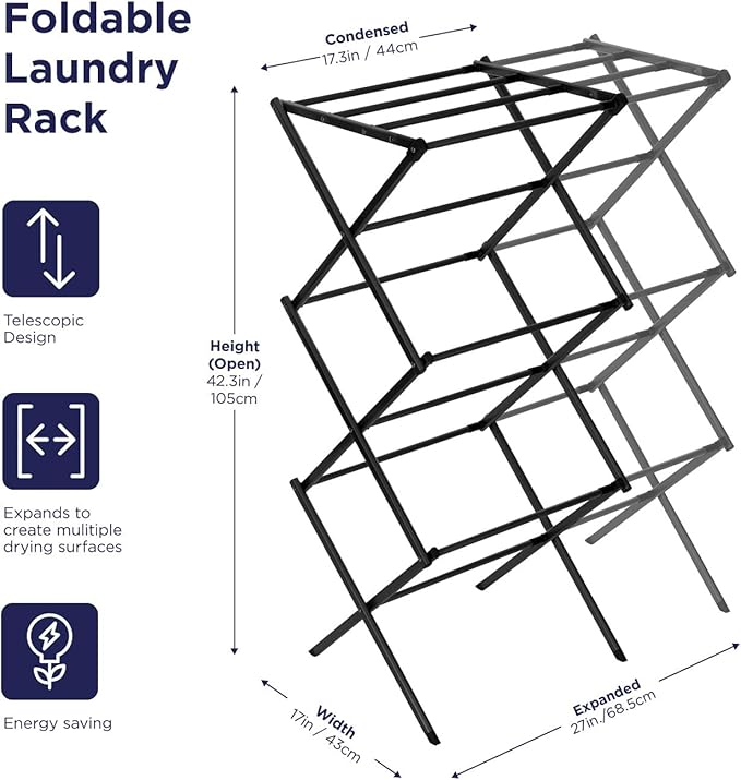 BLACK+DECKER Laundry Organization Expandable/Collapsible Clothes Drying Rack. - Image 2