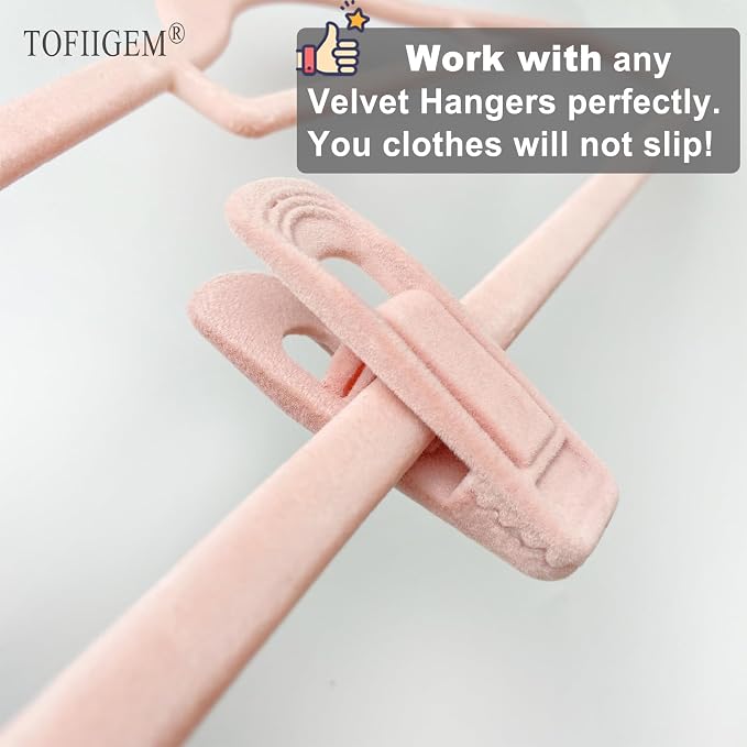 Light Pink Velvet Hangers Clips 20 PCS, Non-Slip Velvet Clip - Image 7