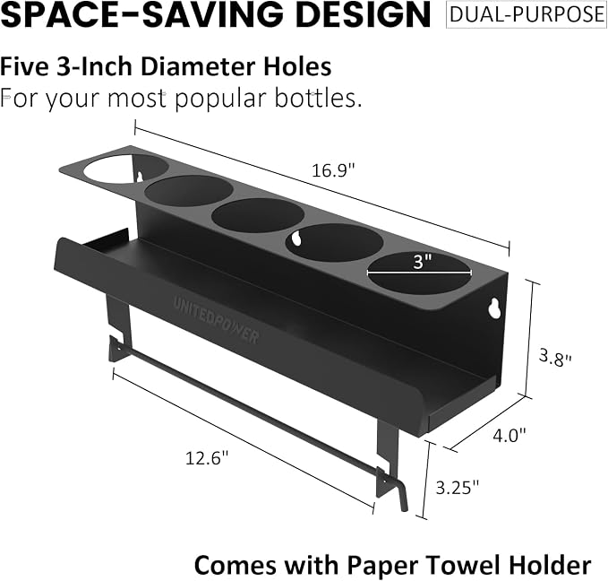 UNITEDPOWER 5 Aerosol Spray Can/Paper Towel Holder, Paint Bottle Storage Rack - Image 2