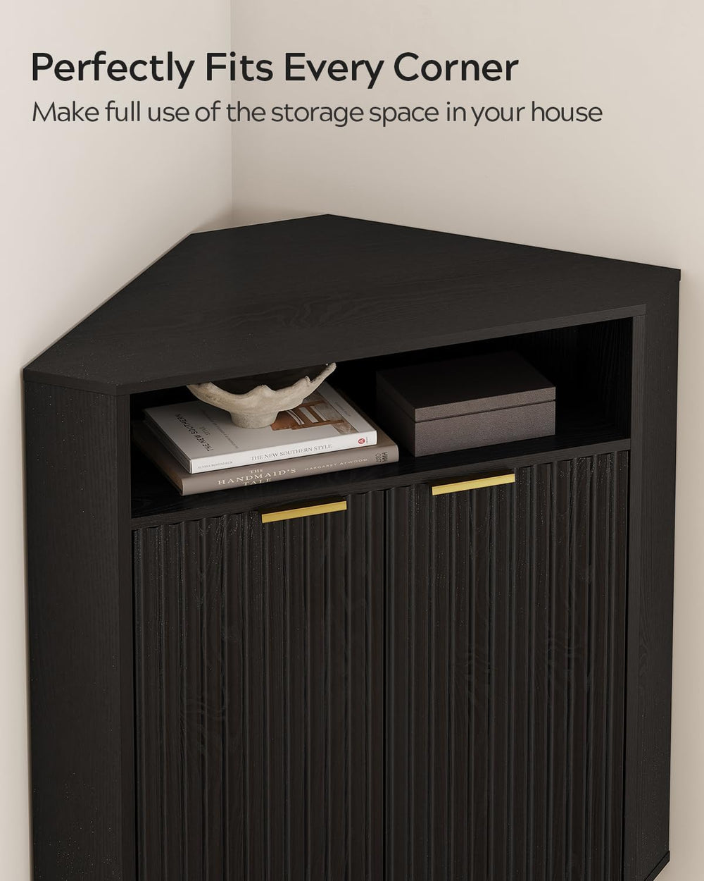 Fluted Corner Cabinet with Storage, Modern Floor Cabinets with Adjustable She...