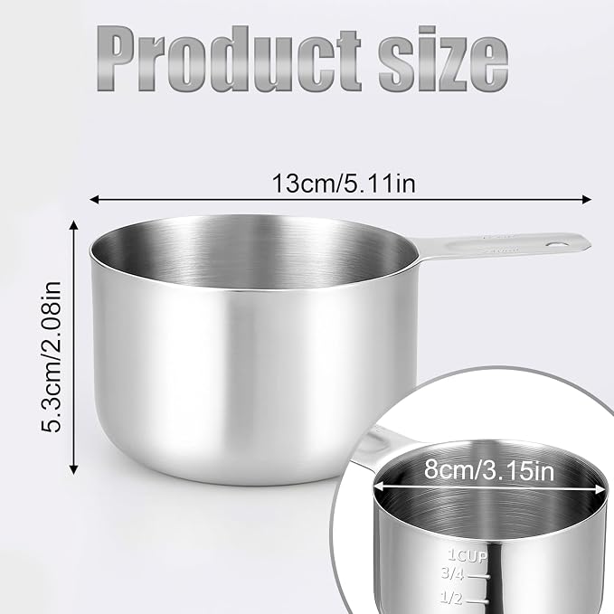 Stainless Steel Measuring Cup, 1 Cup Rice Measuring Cups, Single Measure Cups - Image 2