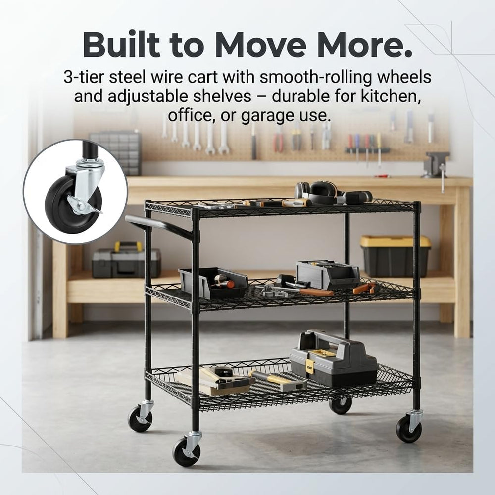 Finnhomy 3 Tier Heavy Duty Commercial Grade Utility Cart, Wire Rolling Cart w...