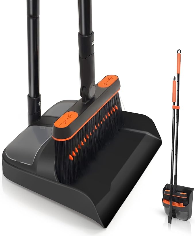 JEHONN Broom and Dustpan Set for Home, Long Handle Lightweight 180 Degree by JEHONN