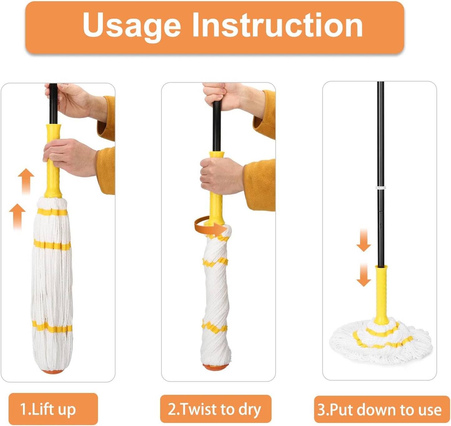 KeFanta Self-Wringing Twist Mop for Floor Cleaning, Long Handled Microfiber Floor Mop with Top Scouring Pad for Kitchen, Hardwood, Restaurant, Bathroom, Garages, Warehouses, Office,57-inch
