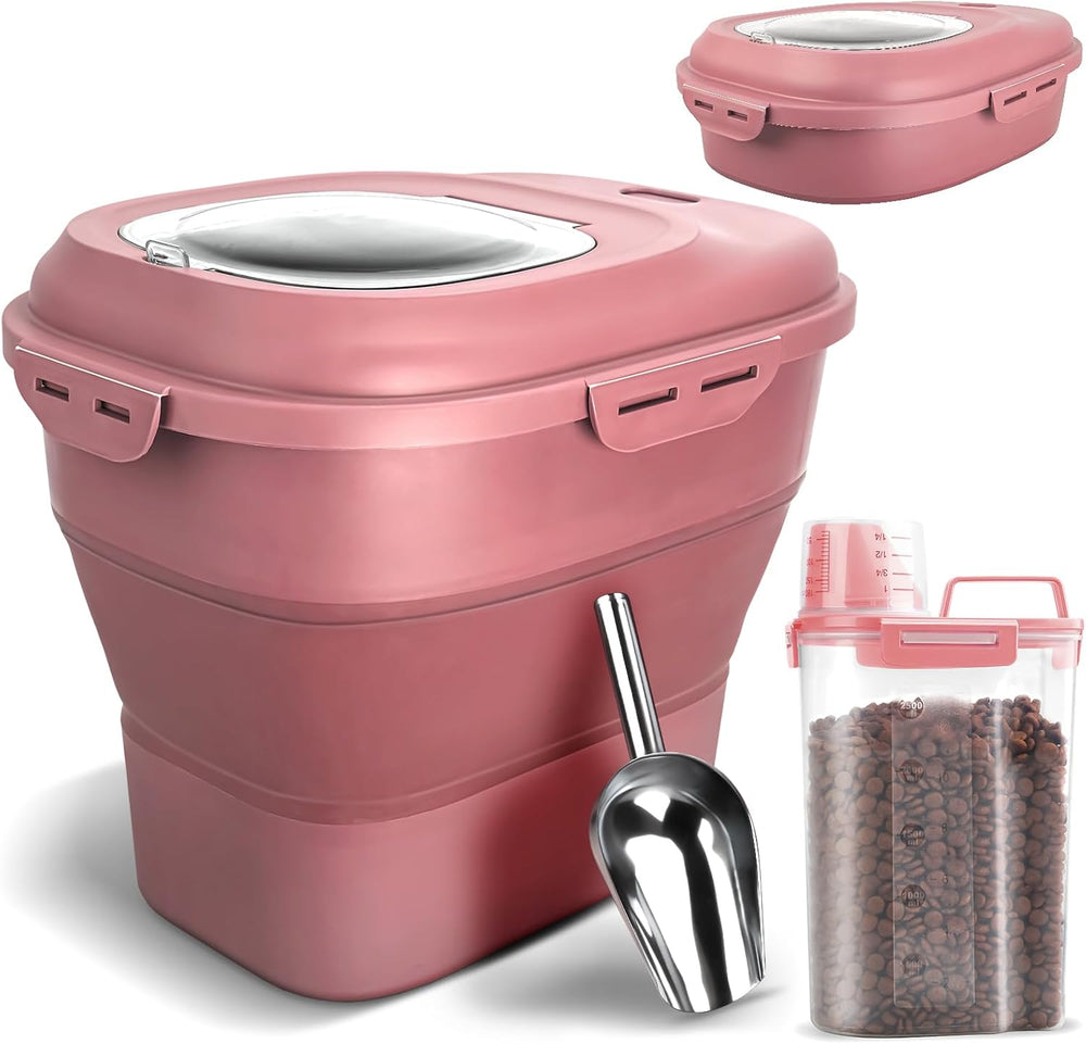 TIOVERY Dog Food Storage Container, Airtight Collapsible 13lb to 30lb Pet Foo...