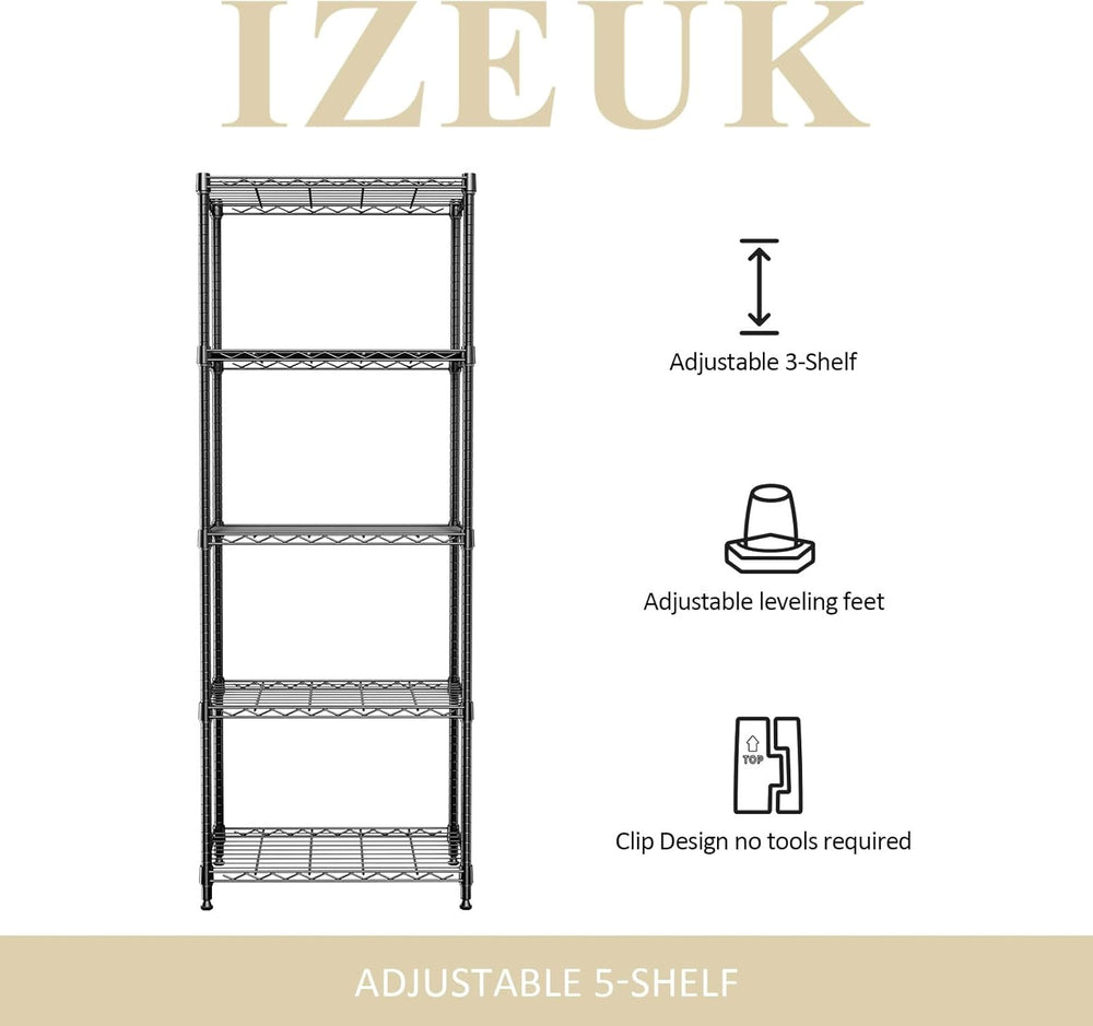 IZEUK 5-Tier Wire Shelving Unit, 24” Pantry Shelves Metal Storage Rack