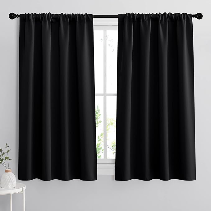 RYB HOME Black Curtain Panels for Nursery Soft Solid Energy Saving Drapes by RYBHOME