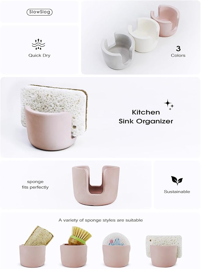 Diatomite Sponge Holder for Countertop Organizer, Quick Dry Stone Sponge Caddy - Image 2
