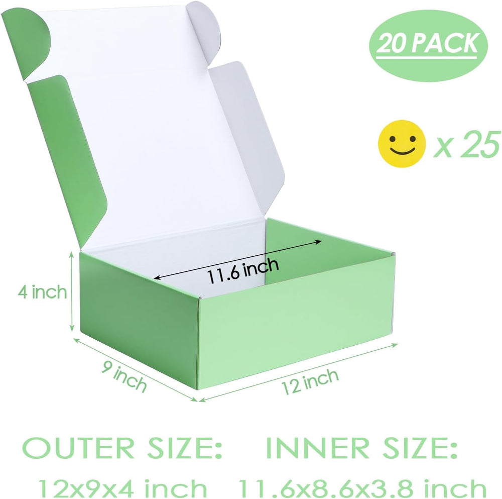 PHAREGE 20 Pack 12x9x4 in Cardboard Shipping Boxes, Light Green Gift Box