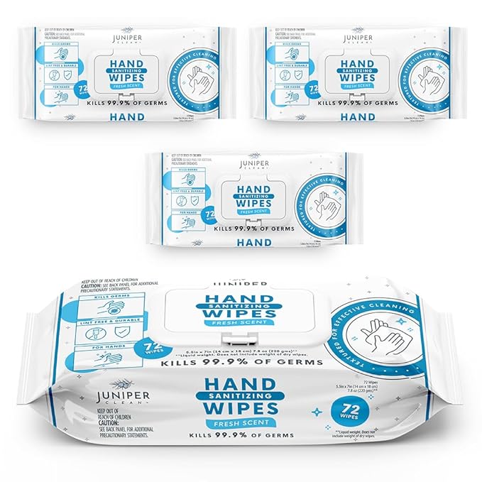3 Pack Hand Sanitizing Wipes, Alcohol Free 216 Count Disposable Hand Sanitizer by JuniperCLEAN