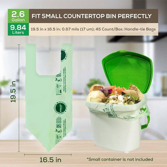 ANECO 100% Compostable Food Waste Bags 2.6 Gallon - Image 7