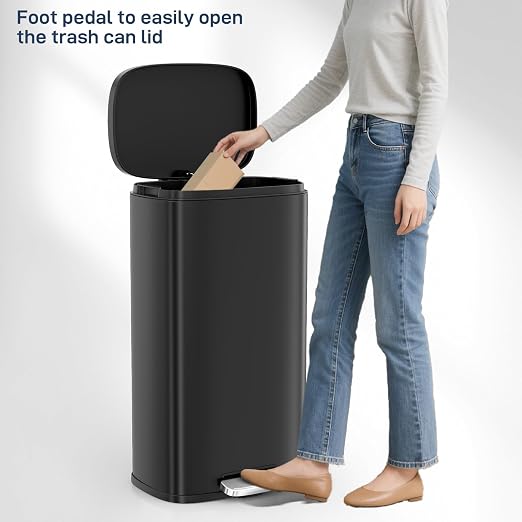 Arlopu13.2 Gallon Step Trash Can, Stainless Steel Garbage Bin, Soft-Close - Image 9