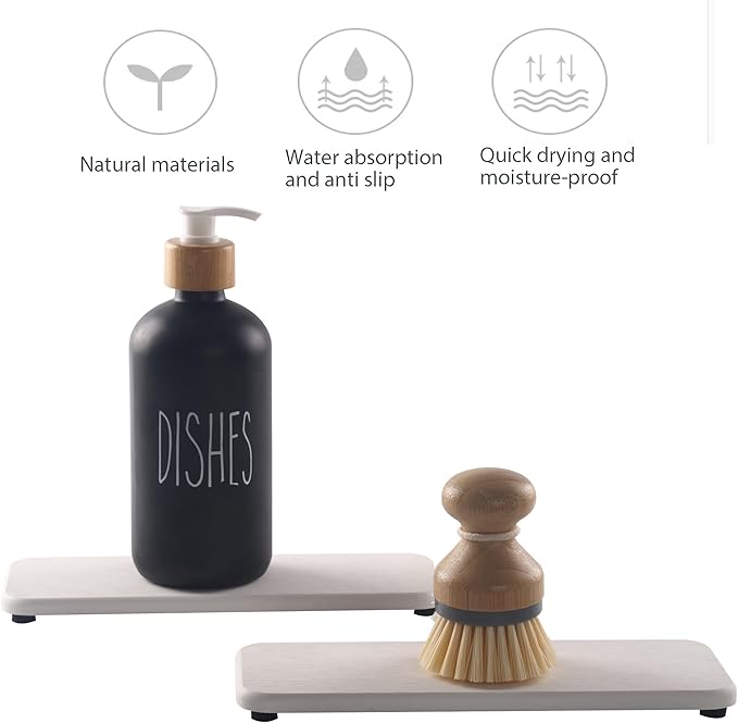 2 Pcs Water Absorbing Stone Trays, Kitchen/Bathroom Sink Soap Dish, Diatomite - Image 4