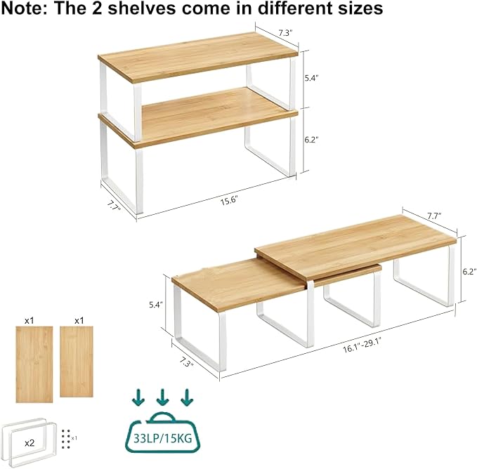 Cabinet Organizer Shelf, Kitchen Counter Storage, 2-Piece Set, Stackable Spice - Image 3