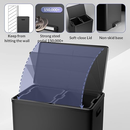 GarveeHome Step Dual Trash Can, 60L/16 Gallon Recycle Bins - Image 3