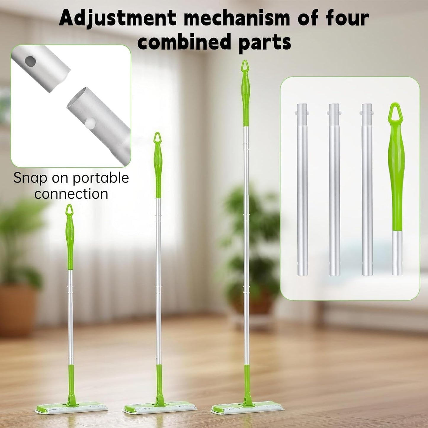 Aluminum Mop Handle Compatible with Swiffer, Adjustable Extra Long Replacement Pole, Detachable Lightweight Mop Stick