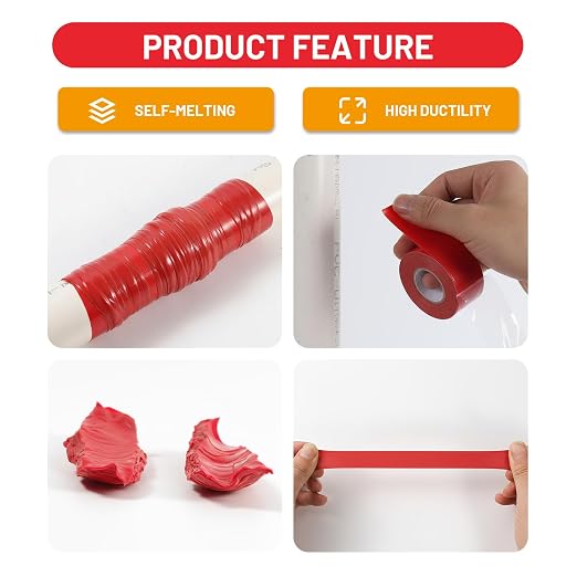 Self Fusing Silicone Tape 4 Rolls 1 in x 10' Red Waterproof Rescue Tape Rubber - Image 4
