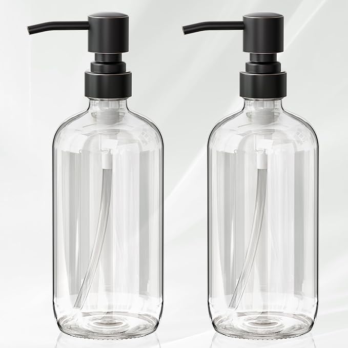 AmazerBath Glass Soap Dispenser, 17 Oz Bathroom Hand Soap Dispenser Bottle by AmazerBath