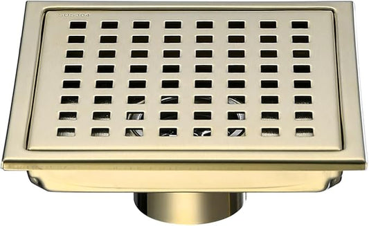 RANDOM Brushed Gold Shower Drain Square 6 Inch Shower Floor Drain by RANDOM