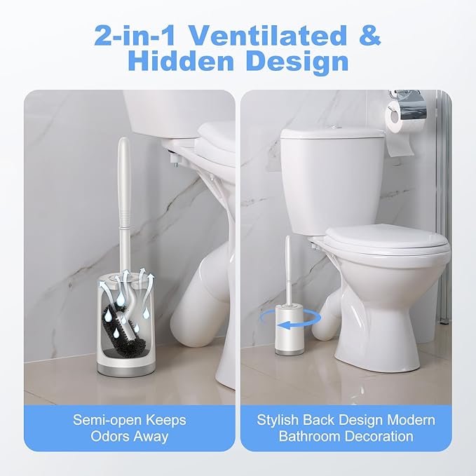 HAMITOR Toilet Bowl Brush Holder Set: Curved Design - Image 4