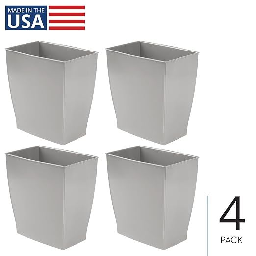 iDesign Small Bathroom Trash Set of 4-Gray Mono Rectangular Can M4 - Image 2