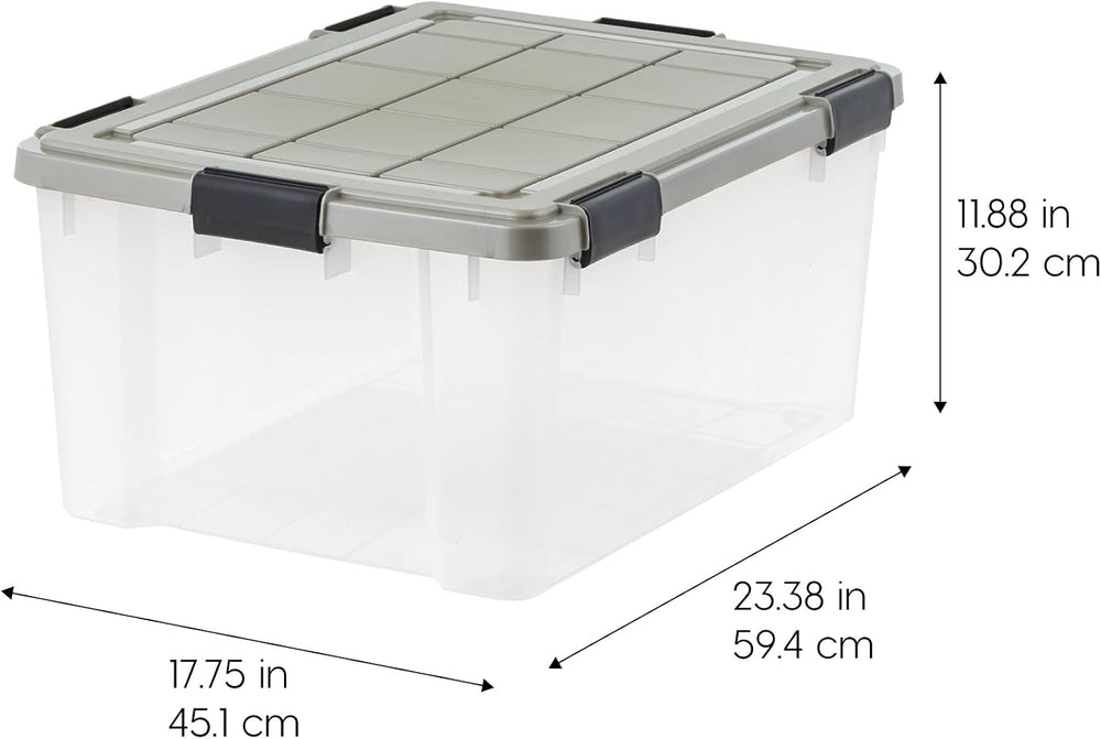 IRIS USA 3-Pack 60 Qt Storage Bins with Gasket Lids, Clear/Chrome