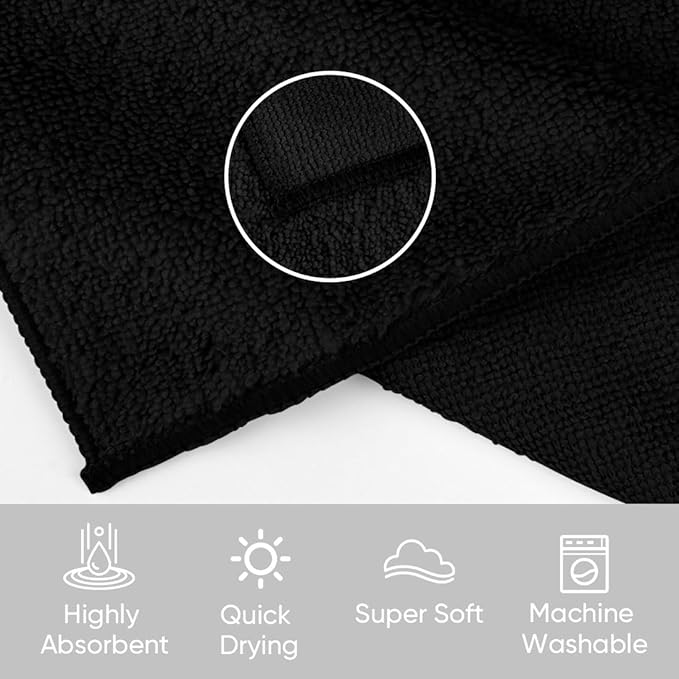 HOMEXCEL Black Washcloths 12 Pack, Highly Absorbent and Soft Microfiber Face - Image 2