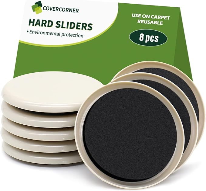 Furniture Sliders for Carpet 8 PCS by COVERCORNER