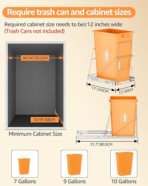 Pull Out Trash Can Under Cabinet, 7-13Gal Cabinet Trash Can Pull Out Kit - Image 4