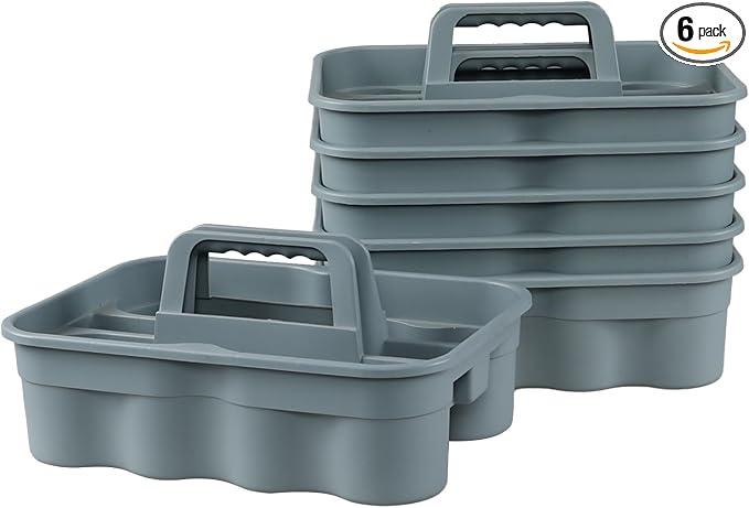 6 Pack Plastic 2 Compartments Cleaning Supplies Caddy, Commercial Carry Caddy by Melontray