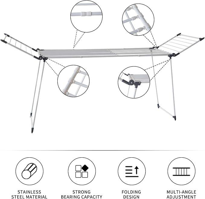 Clothes Drying Rack, Gullwing Laundry Rack Adjustable and Foldable - Image 2