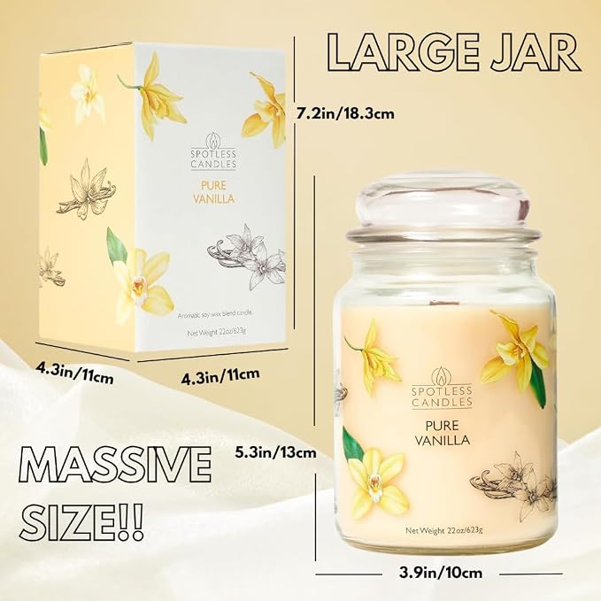 Vanilla Candle 22oz 16" x 9" Reusable Jar Candle 130 Hours Long Burn Time - Image 4
