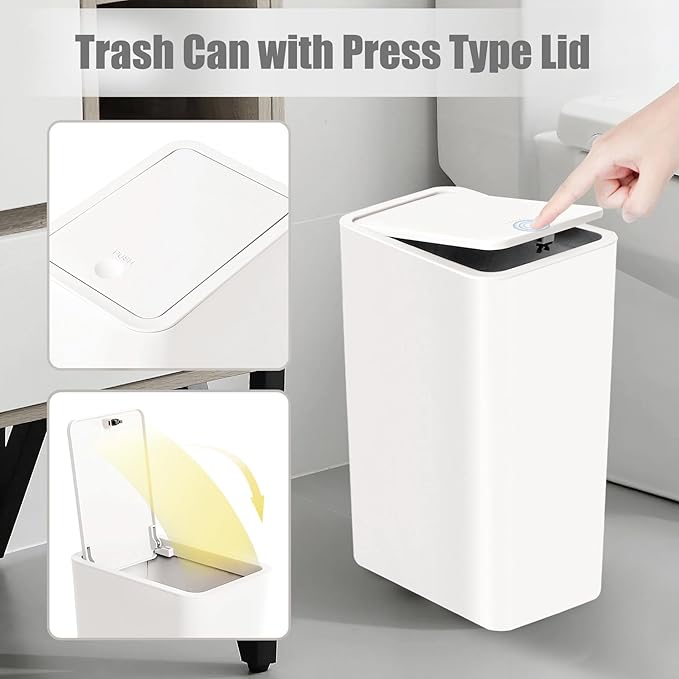 TIPGO Bathroom Trash Can with Lid, 10 Liter/ 2.6 Gallon Slim Garbage Can - Image 4
