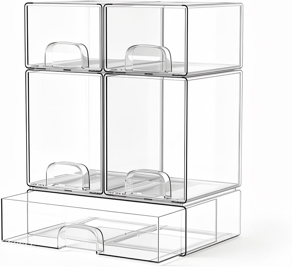 Clear Stackable Storage Drawers Set of 5 Bathroom Makeup Organizer Bins