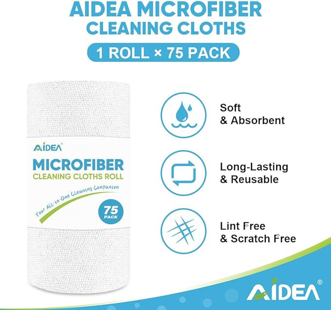 AIDEA Microfiber Cleaning Cloth Roll White, Microfiber Towels - Image 2