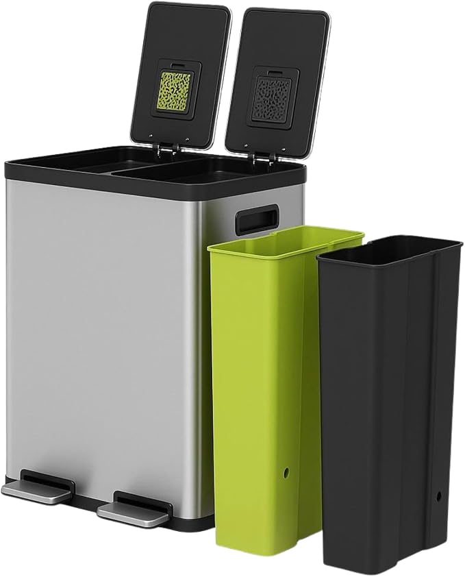 Simpli-Magic 16 Gallon Step Trash Can – Dual Compartment Kitchen Garbage Can by SIMPLI-MAGIC