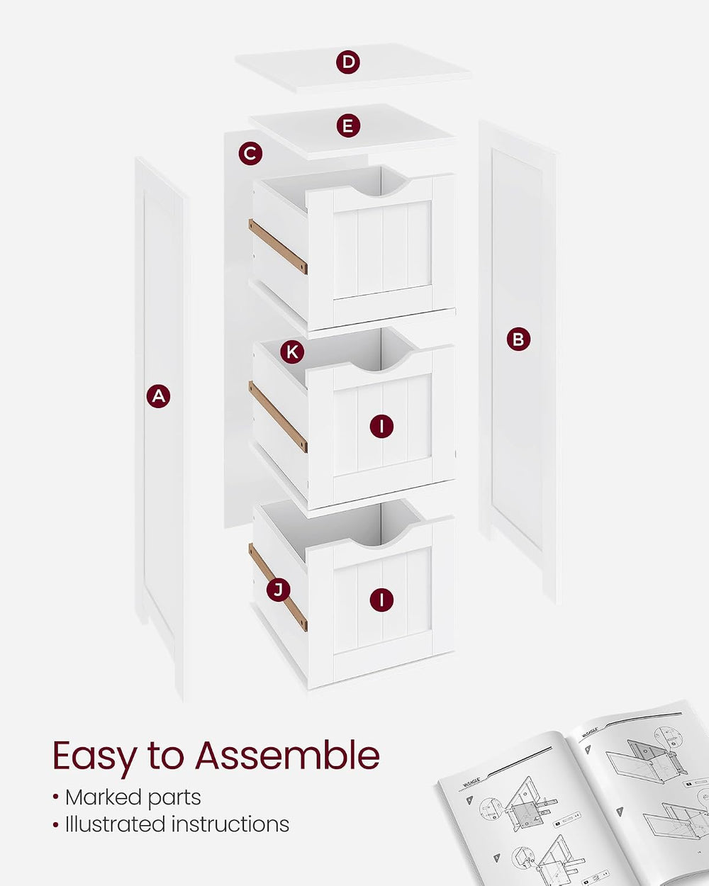 VASAGLE Floor Storage Cabinet, Freestanding Organizer with 3 Drawers
