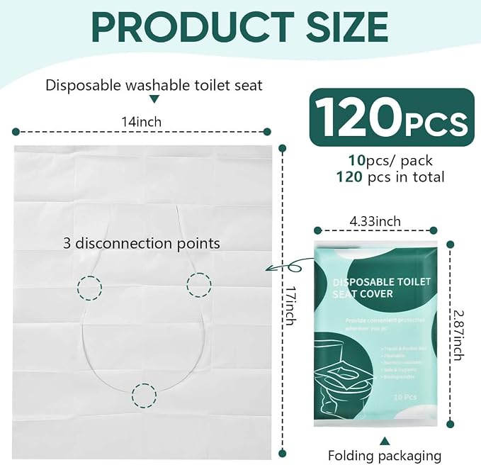 120 Pcs Disposable Flushable Paper Toilet Seat Covers Travel Supplies Essentials - Image 2