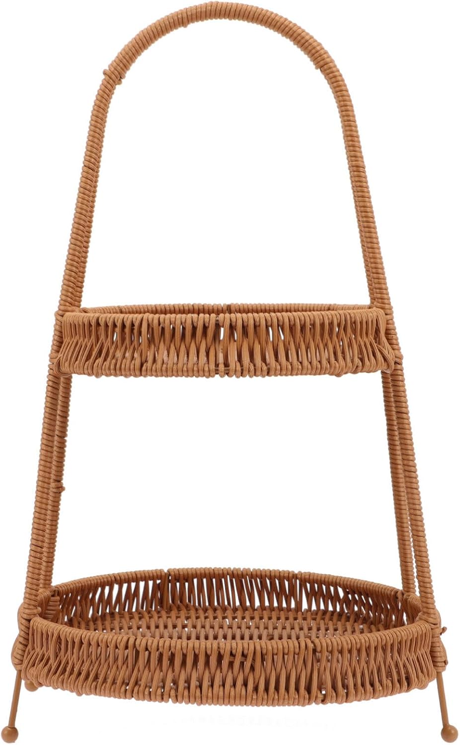 Kichvoe Handwoven Wicker Serving Baskets with Stand 2-tier Rattan Serving Tra...