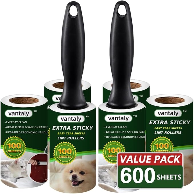 Lint Rollers for Pet Hair Extra Sticky, 600 Sheets Value Set Lint Roller by vantaly