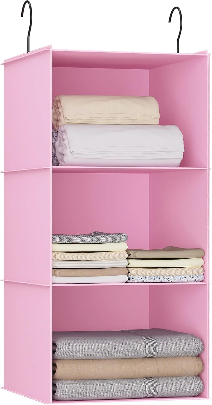 Hanging Closet Organizer and Storage 3-Shelf, Easy Mount Foldable Hanging by DonYeco