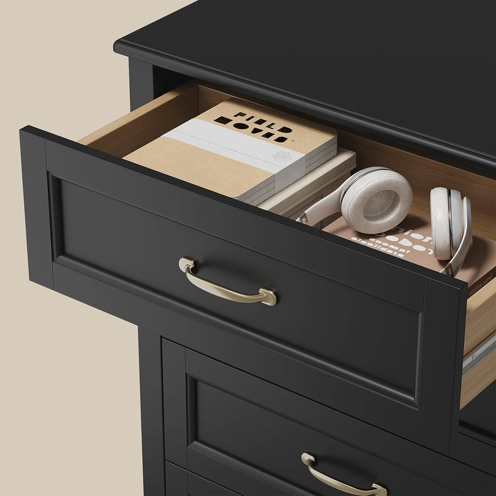 Gizoon 5 Drawer Dresser, Black Wood Chest of Drawers for Bedroom