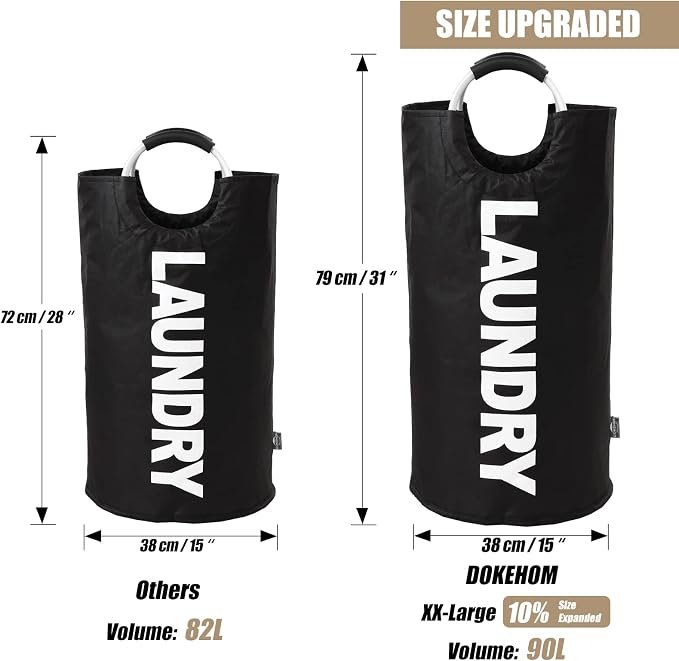 DOKEHOM 90L Large Laundry Basket, Collapsible Laundry Bag, Freestanding Tall - Image 3