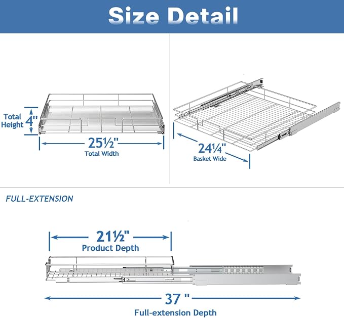ROOMTEC Pull Out Cabinet Organizer, Cabinet Pull Out Shelves 25½" W x 21½" D - Image 3
