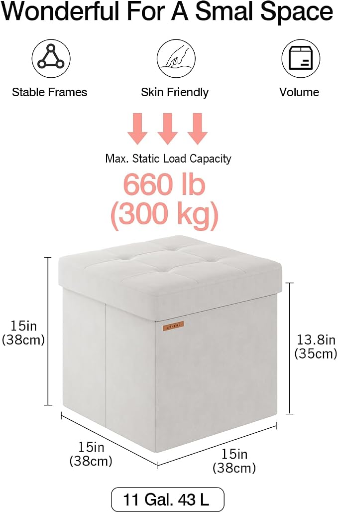 Folding Storage Ottoman, Velvet Storage Bench, - Image 2