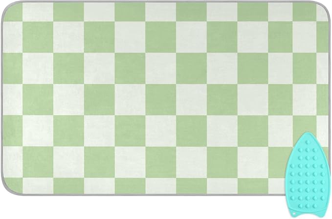 Checkered Mint Green White Plaid Ironing Mat by Tatenale