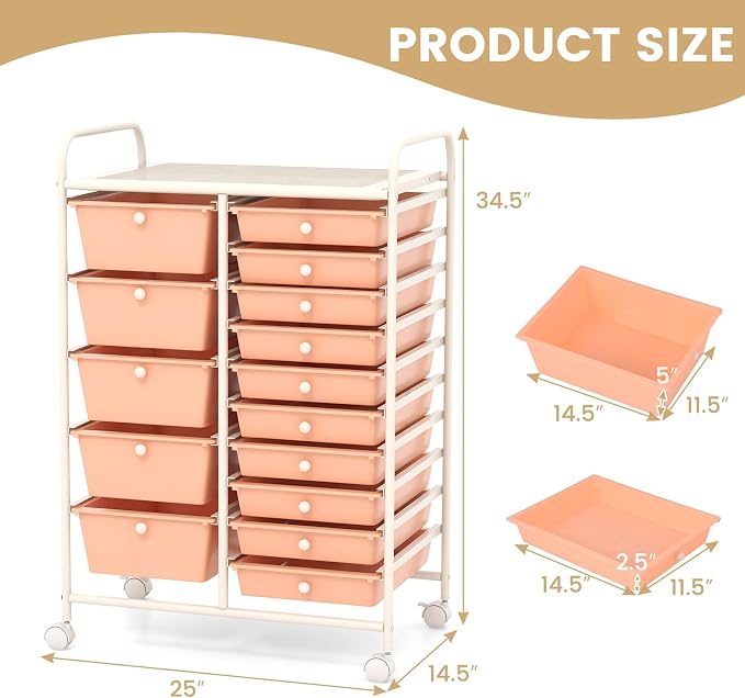 GOFLAME 15-Drawer Rolling Storage Cart, Utility Cart - Image 3